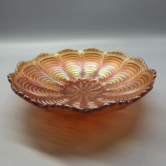 Vintage Fenton Marigold Carnival Iridescent Peacock Tail Scalloped 6.5” Bowl - Picture 2 of 6